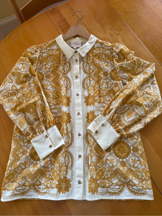 Sezane Tops - Sezane Mustard and Cream Paisley Button-Front Blouse